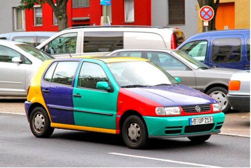 A colourful car on the road